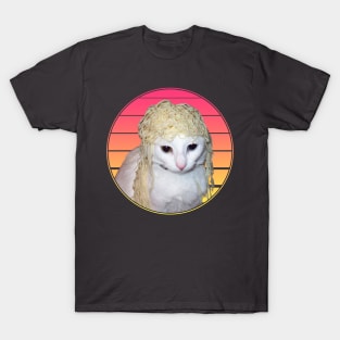 Cat With Spaghetti On Its Head Vaporwave T-Shirt